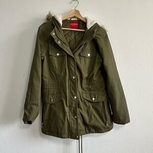 GUESS Green Hooded Padded Parka Coat Jacket Size L